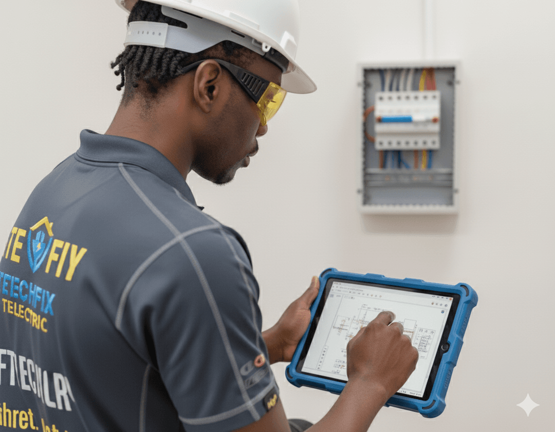 Electrician performing landlord EICR inspection