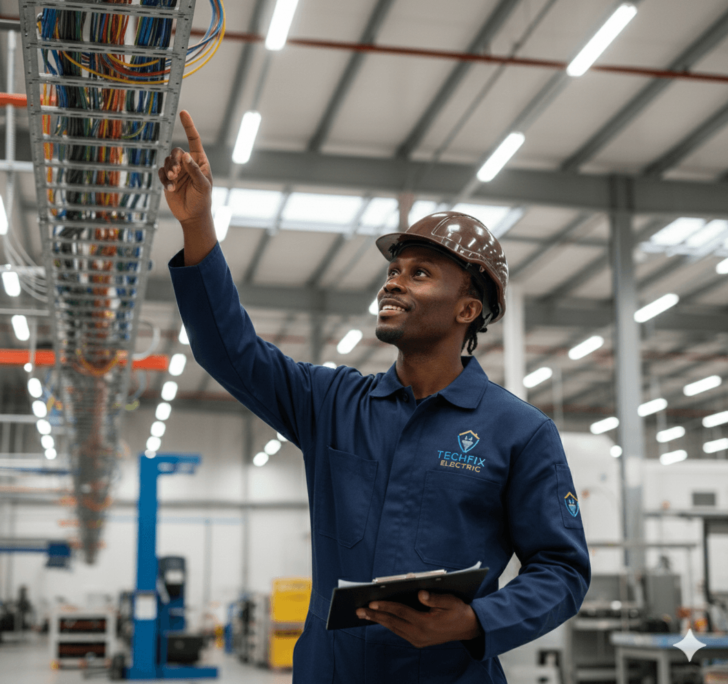 Technicians cleaning rooftop solar panels with safety gear
